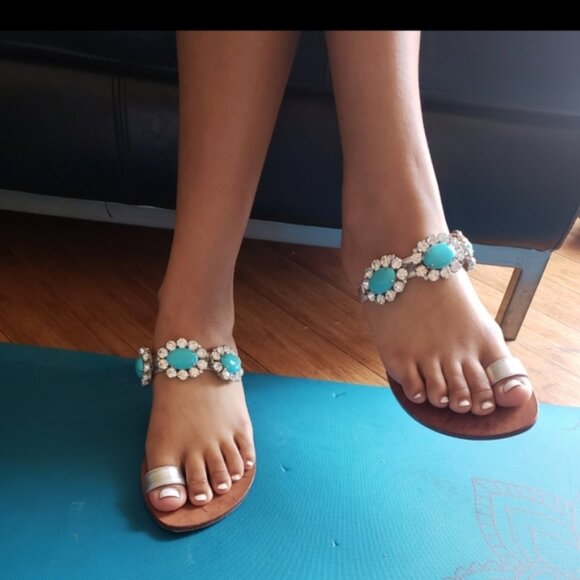 Mi hael Kors Elegant Turquoise and Silver Womens Sandals - Picture 1 of 10